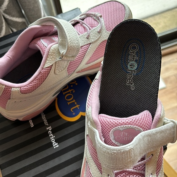 VICTORY easy on/off Athletic shoe WHITE LEATHER/pink by Dr Comfort size 8.5 XW - Picture 10 of 10